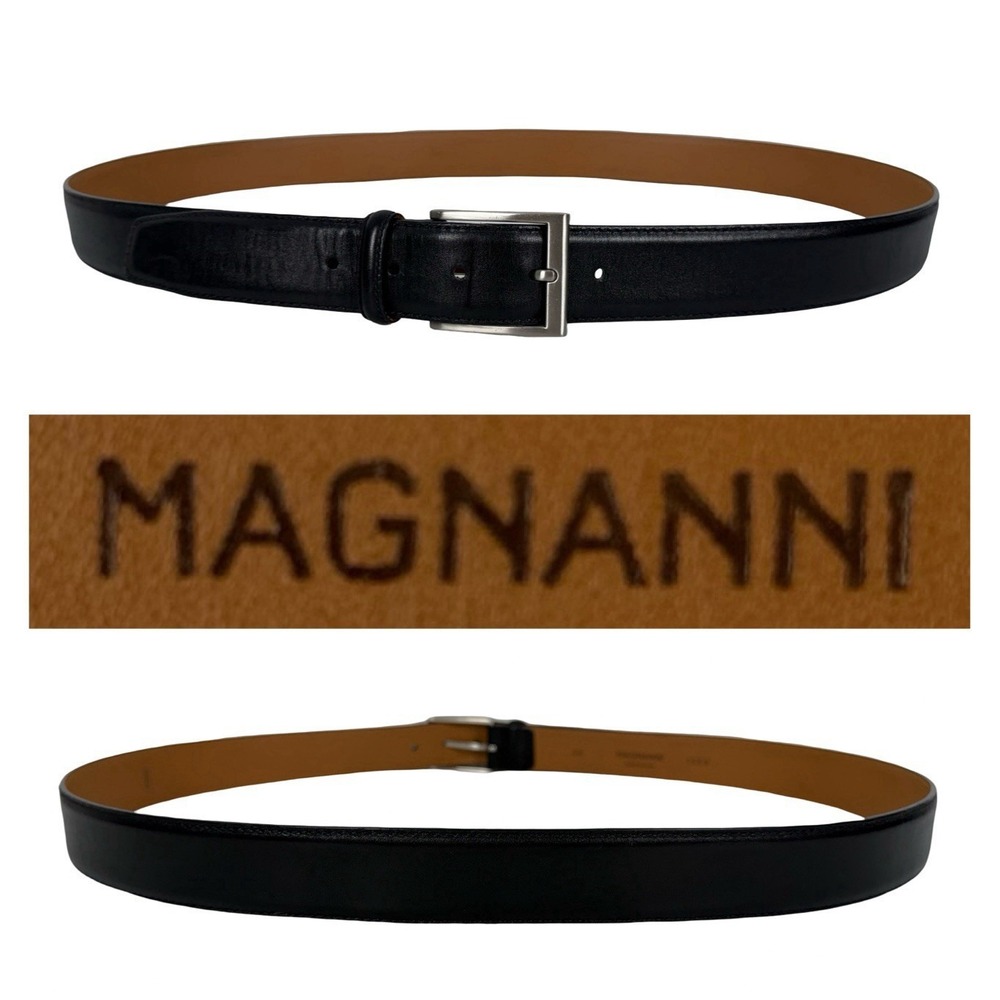 Magnanni 1559 Mens Belt Black Leather Silver Buckle Size 46 Casual Formal